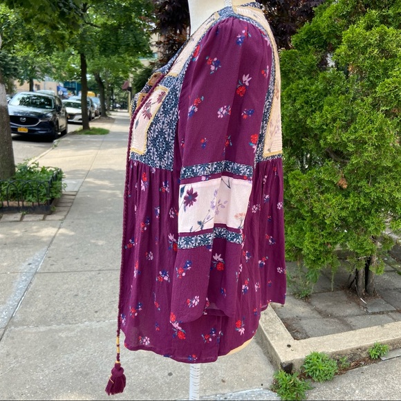 ANTIK BATIK Paris Anthropologie Floral Peasant Blouse Patchwork BOHO Purple Top - Picture 3 of 7